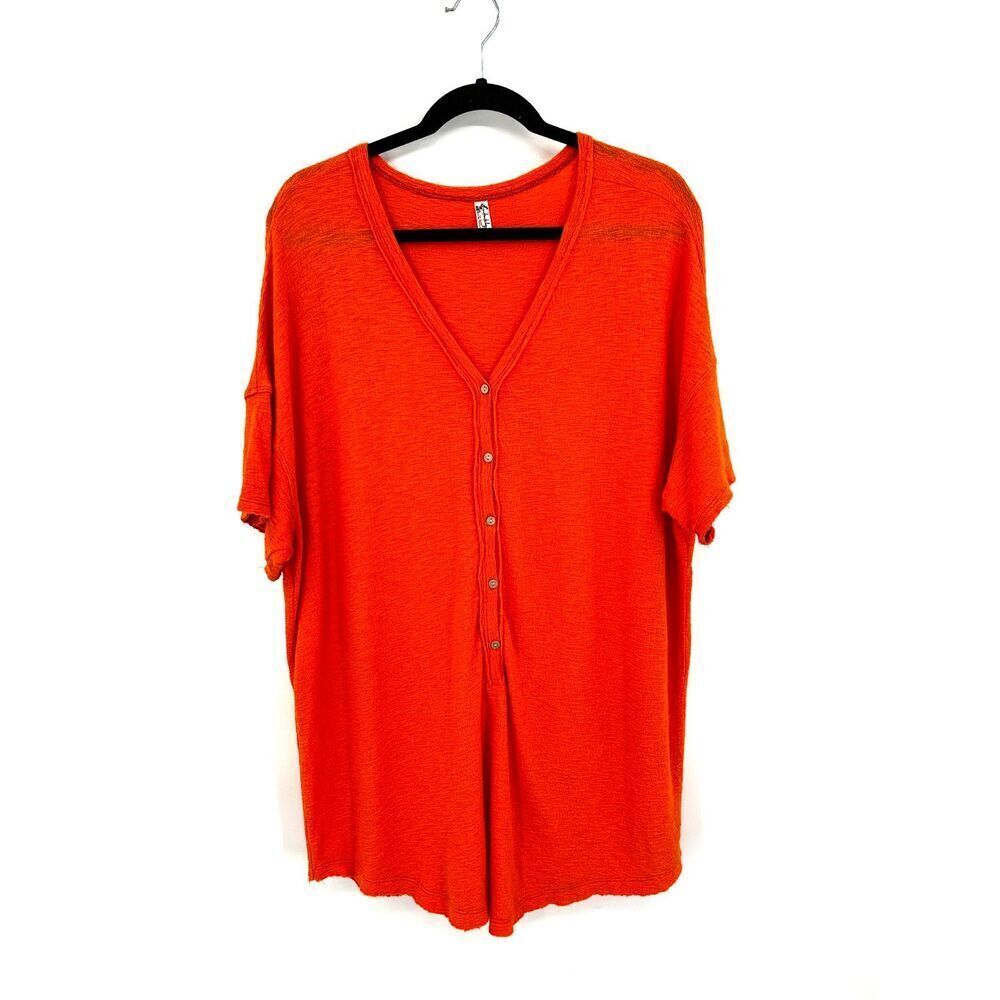 FREE PEOPLE Intimately Orange Very Oversize Gauzy Slouchy Cotton Henley Shirt XS